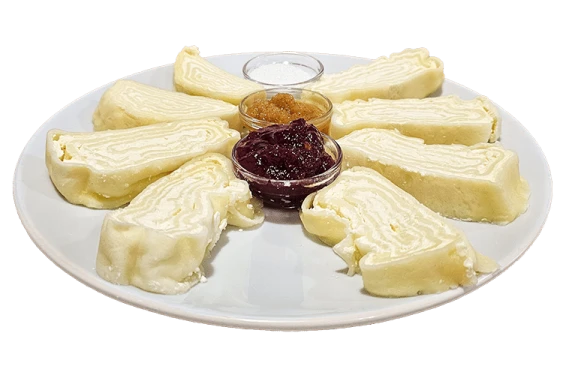 Rolled cheese dumplings with cranberries